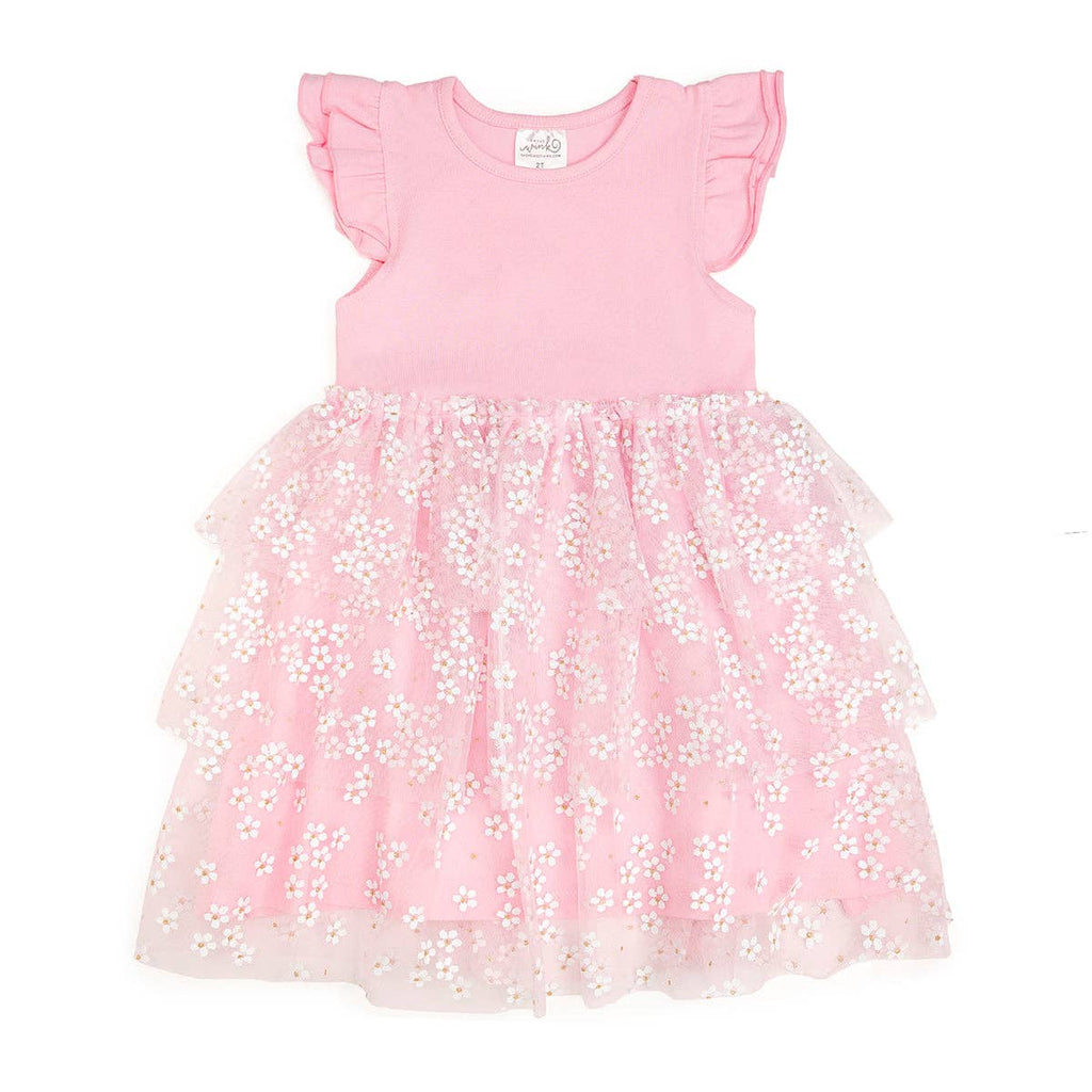 Sweet Wink - Pink Ditsy Daisy Easter Tiered Short Sleeve Tutu Dress