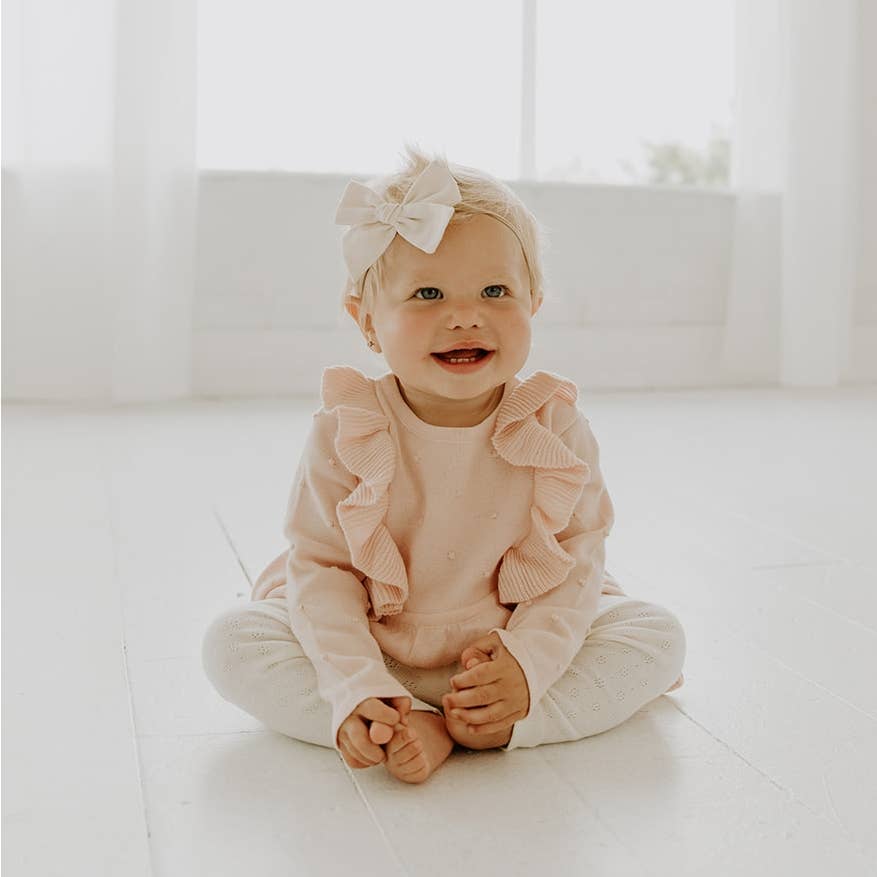 Viverano Organics - Pointelle Knit Stretch Baby Leggings Pants || Natural