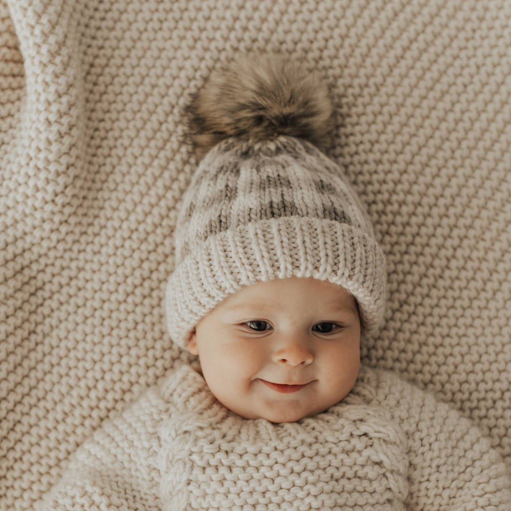 Huggalugs - Pebble Brown Buffalo Check Pom Pom Beanie Hat Baby & Kids