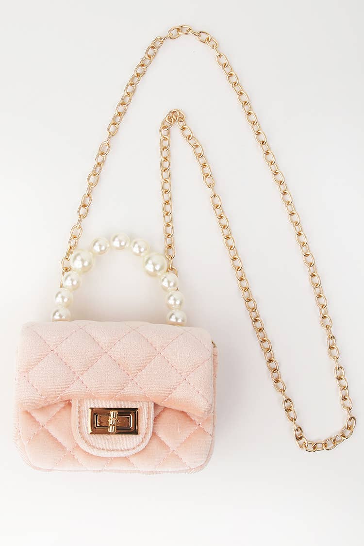 Sparkle Sisters by Couture Clips - Velvet Purse with Pearl Handle || Light pink
