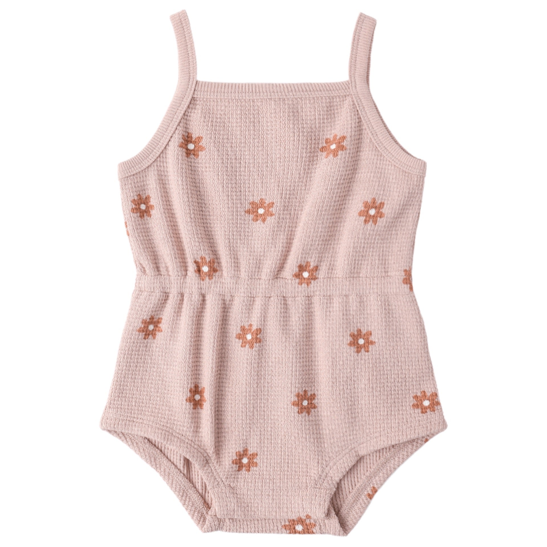 Quincy Mae - Waffle Cinch Romper || Pink Diasy