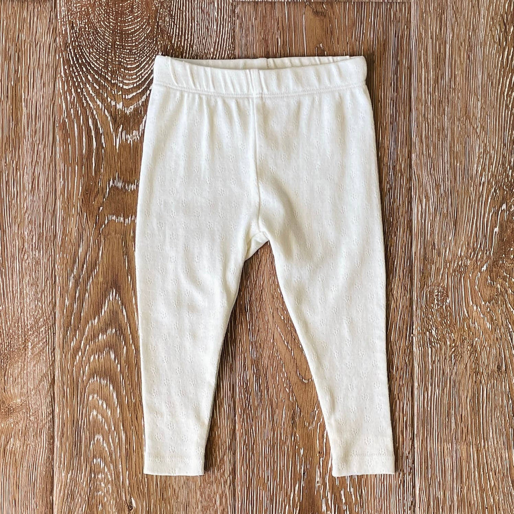 Viverano Organics - Pointelle Knit Stretch Baby Leggings Pants || Natural
