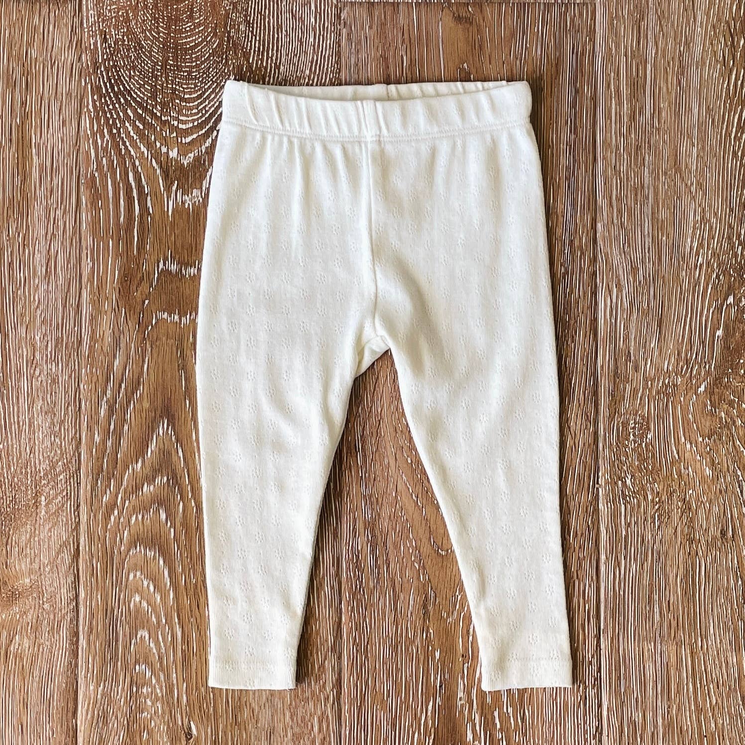 Viverano Organics - Pointelle Knit Stretch Baby Leggings Pants || Natural