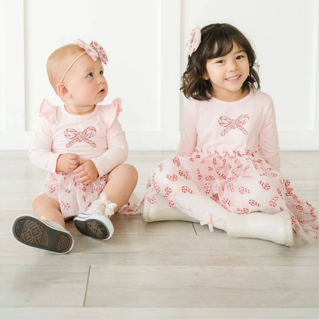Sweet Wink - Candy Cane Confetti Christmas Long Sleeve Tutu Bodysuit
