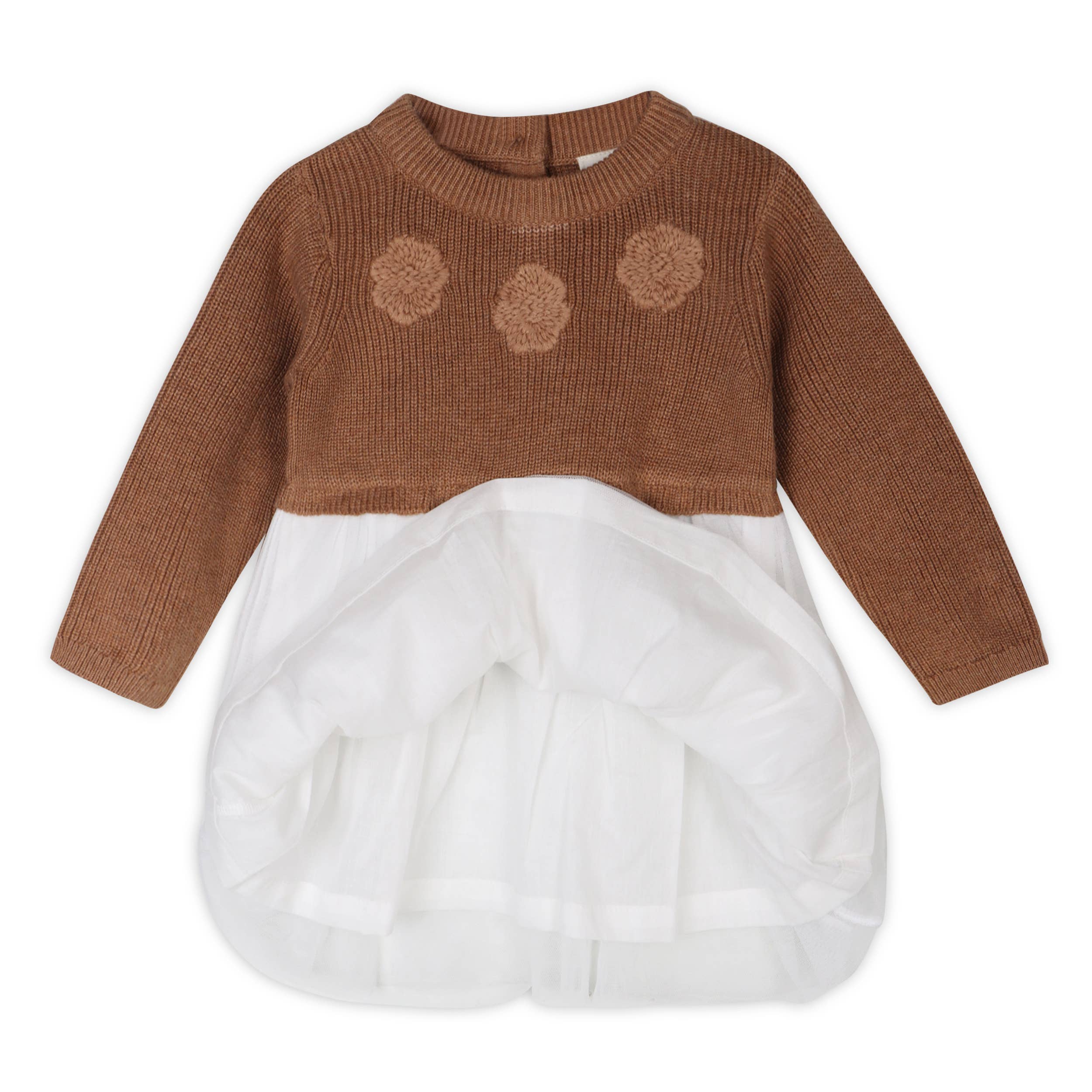 Viverano Organics - Floral Embroidered Sweater Knit Tutu Baby Dress || Natural