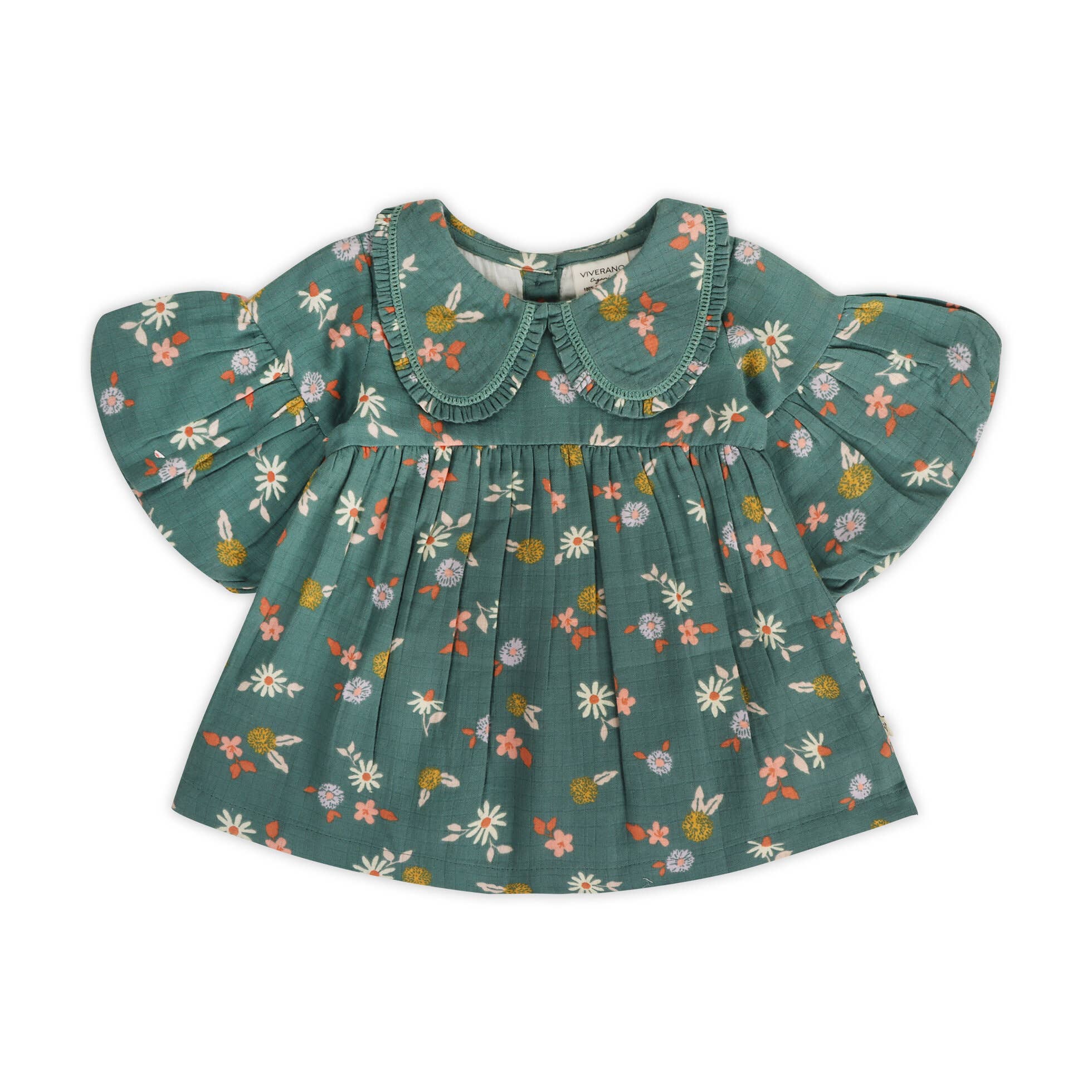 Viverano Organics - Tahiti Floral Baby Dress & Bloomer Set || Teal Floral