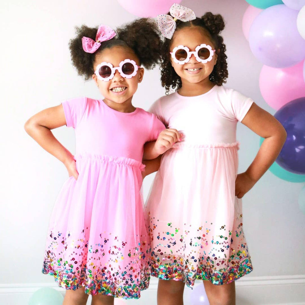 Sweet Wink - Pink Confetti Short Sleeve Tutu Dress - Kids Birthday: 3T