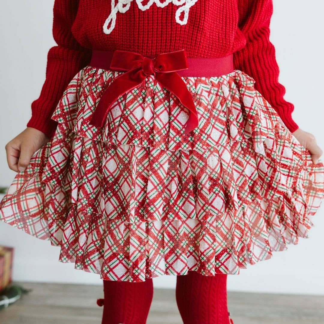 Sweet Wink - Christmas Plaid Bow Tiered Tutu