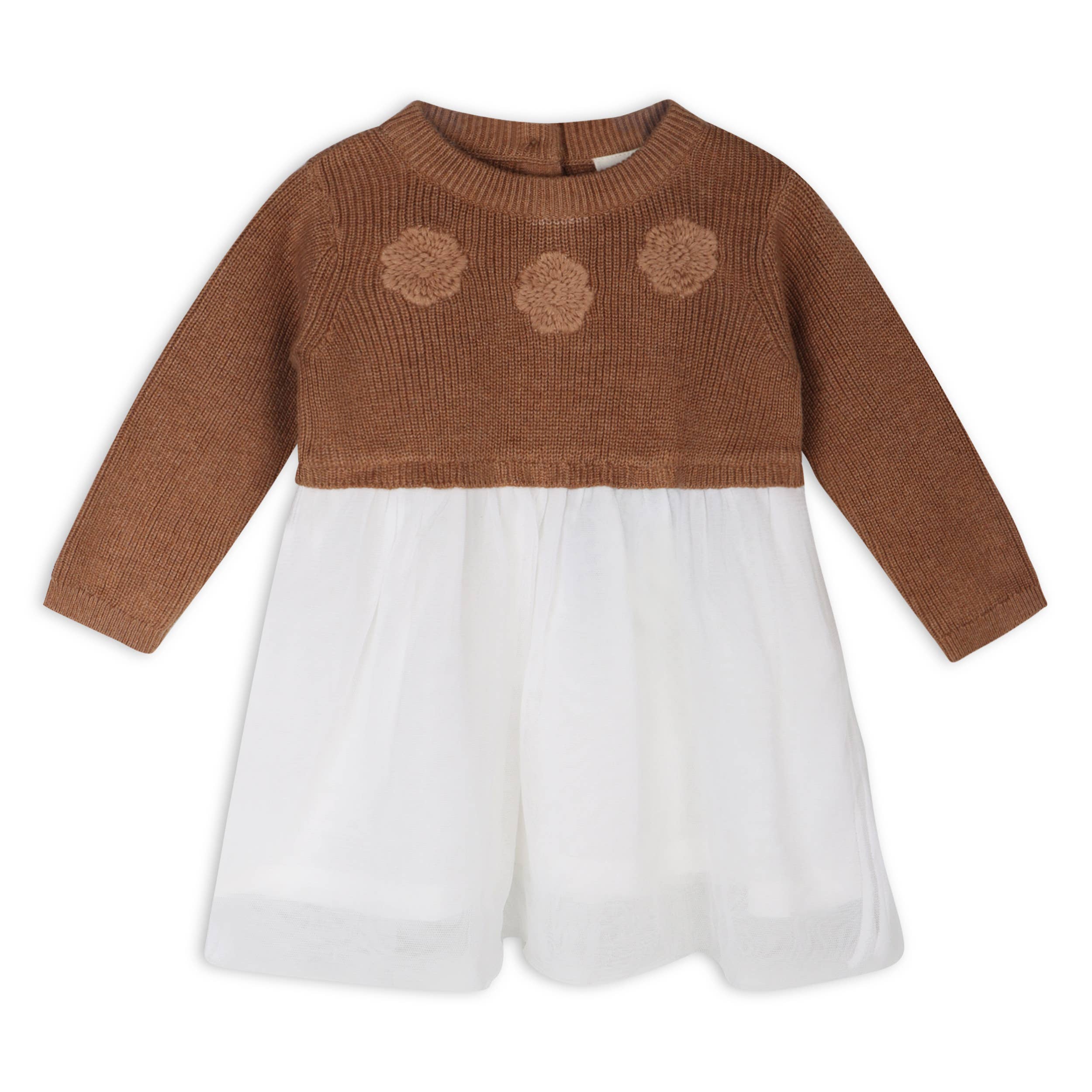 Viverano Organics - Floral Embroidered Sweater Knit Tutu Baby Dress || Natural