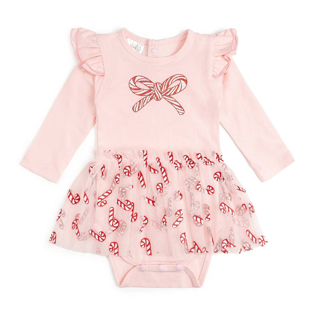 Sweet Wink - Candy Cane Confetti Christmas Long Sleeve Tutu Bodysuit