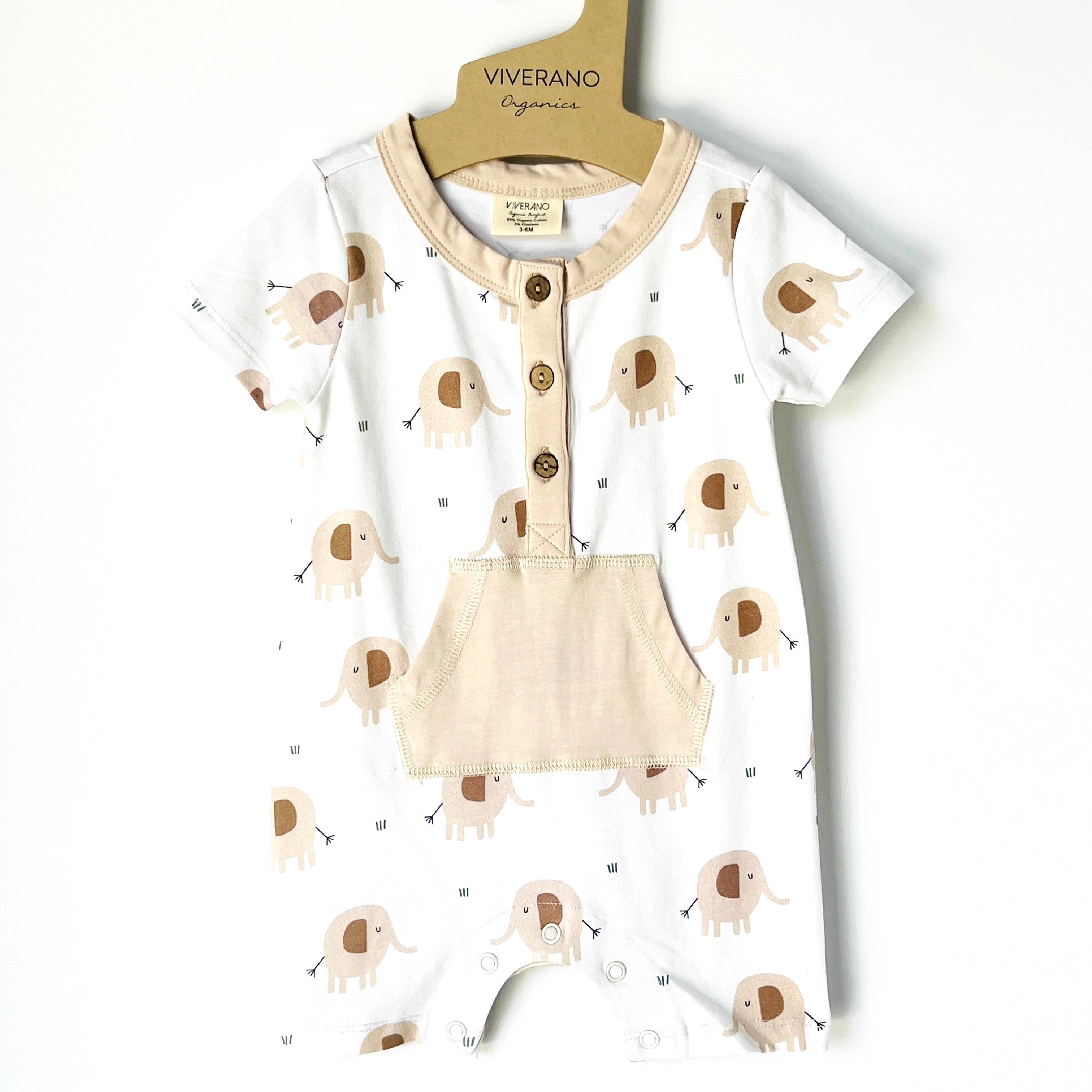 Viverano Organics - Elephant Kangaroo Pocket Short Baby Romper (Organic)