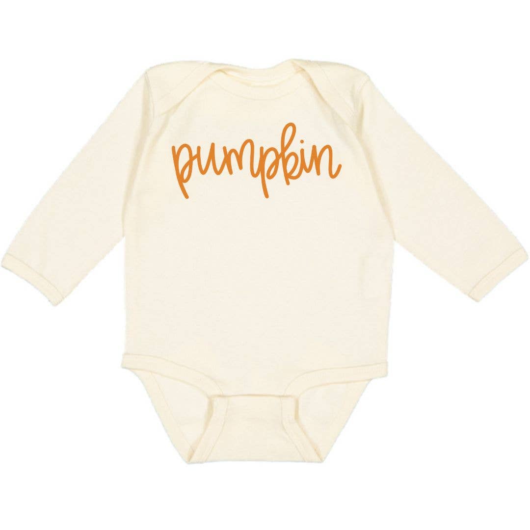 Sweet Wink - Pumpkin Long Sleeve Bodysuit || Natural || Fall Baby Bodysuit