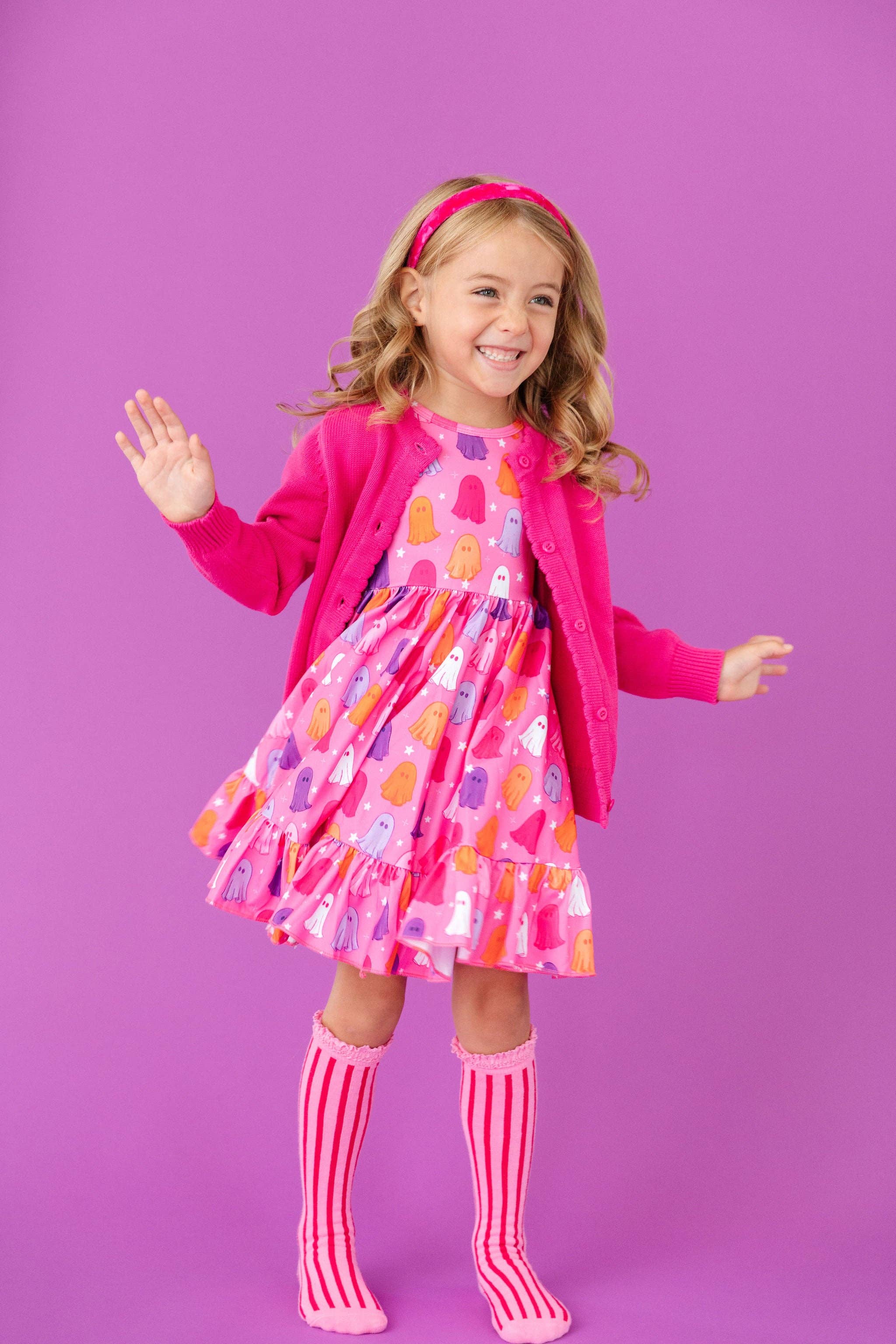 Little Stocking Co. - Vertical Striped Lace Top Knee High Socks || Taffy Pink