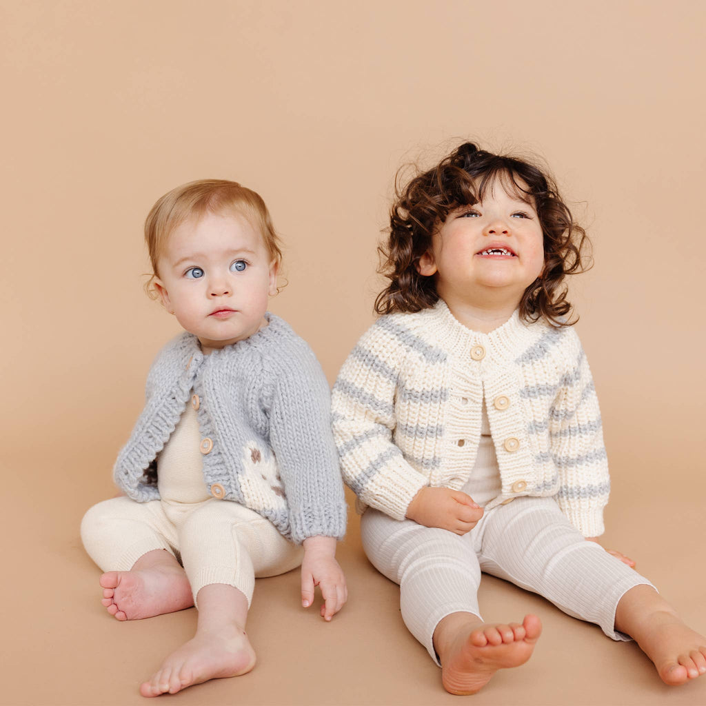 The Blueberry Hill - Rib Knit Stripe Cardigan, Bowie Grey | Baby & Kid Sweater