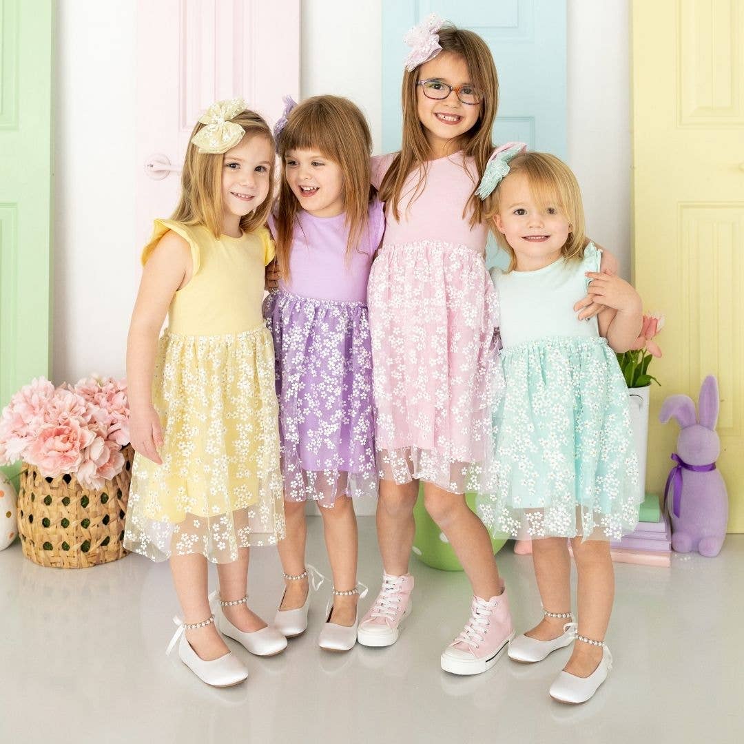Sweet Wink - Pink Ditsy Daisy Easter Tiered Short Sleeve Tutu Dress
